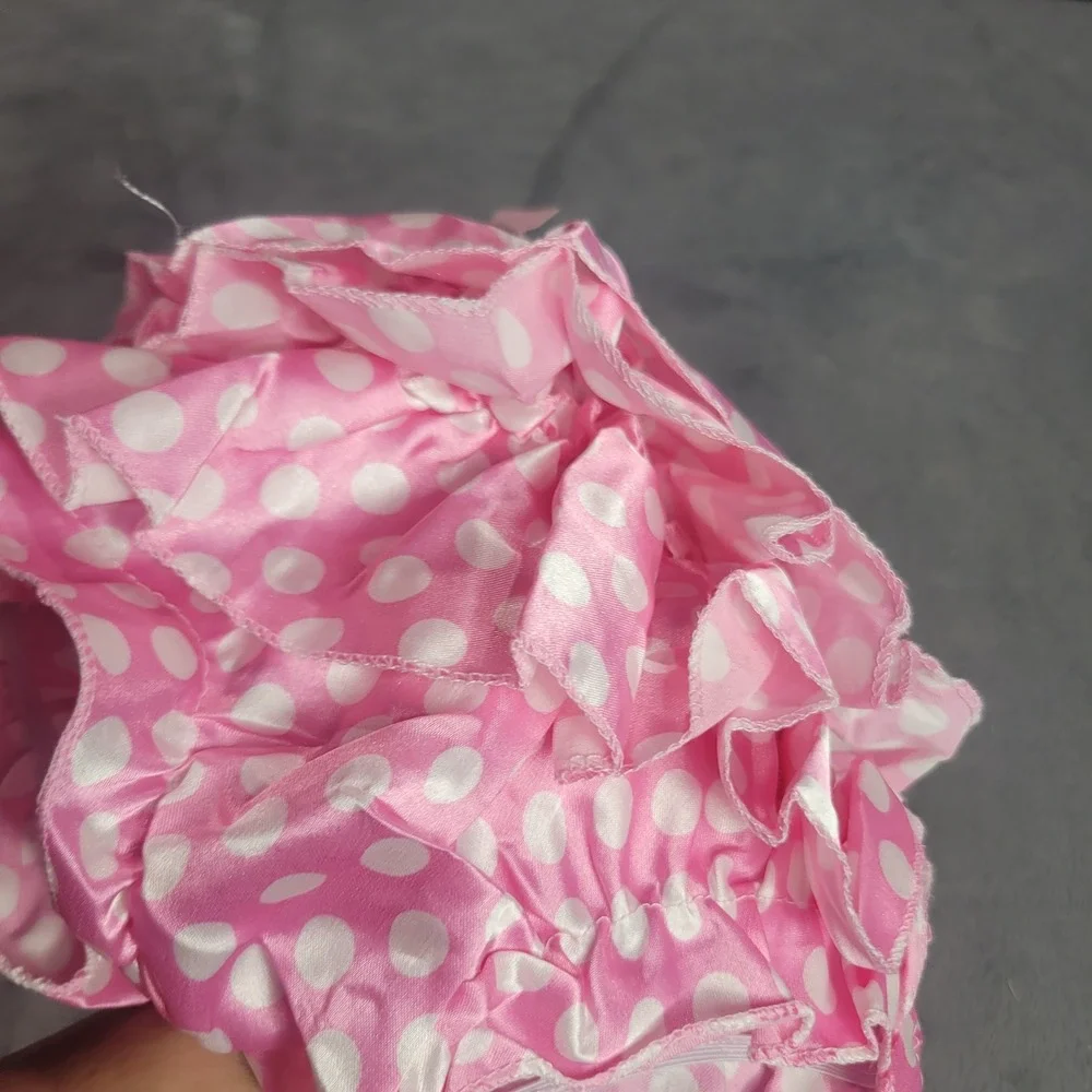 Pink Polka Dot Ruffle Bloomers Baby Toddler Diaper Cover Satin Bow Size L